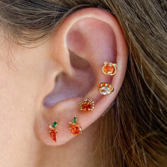 Fruit Stud Orange Earrings 18K Gold Oranges Summer Gold Jewelry 🍑 - Picture 4 of 5